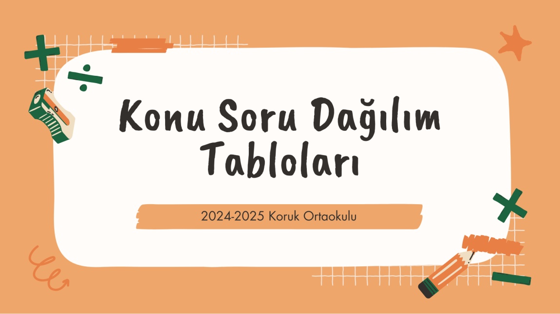 1. DÖNEM YAPILACAK OLAN ORTAK YAZILI SINAVLAR KONU SORU DAĞILIM TABLOLARI